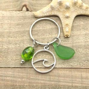 Sea Glass Beach Charm Key Ring| Genuine Seaglass Gift New Driver Wave Keychain